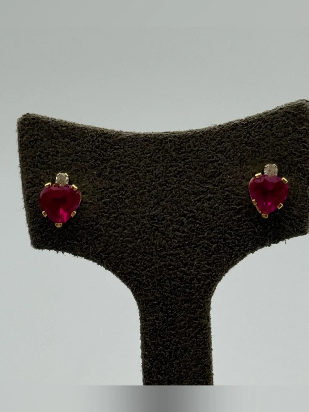 14k Heart-Shaped ruby and diamond Stud Earrings